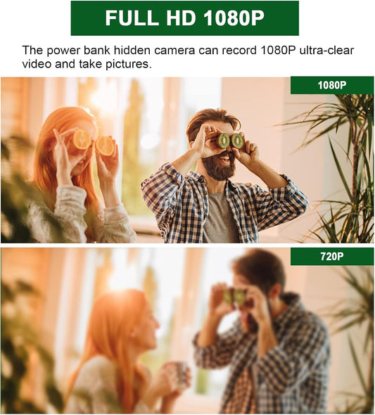 H2 Power Bank Hidden Camera, 5000mAh Spy Camera, Nanny Cam, Portable Mini Cam with Night Vision, Motion Detection for Office Home Surveillance, No WiFi Function