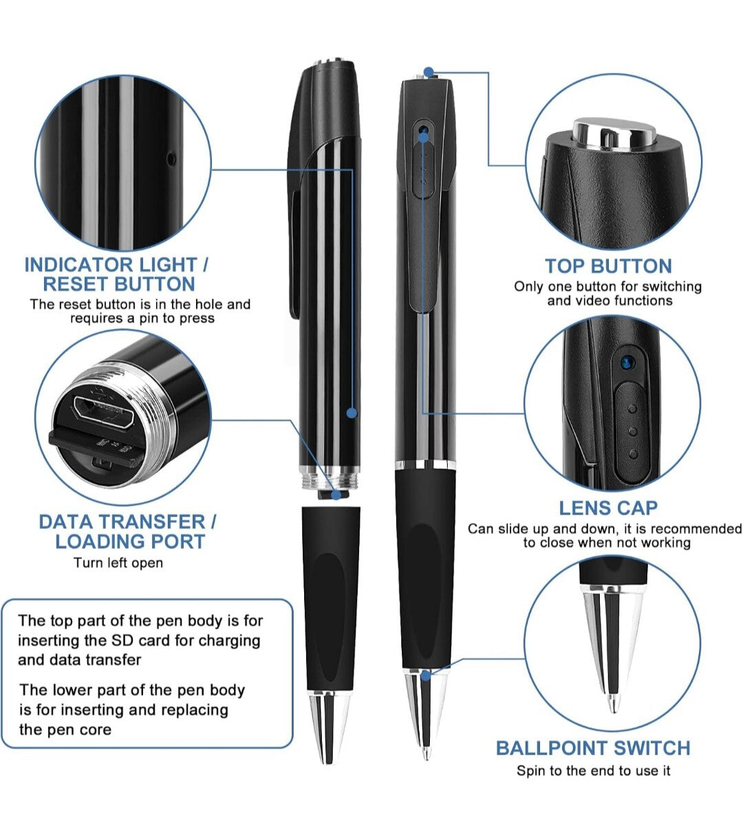 Spy Camera Pen 1080P HD Mini Hidden Pen Camera Portable Pocket Spy Camera Picture Taking and Video Loop Recording Mini Nanny Cam for Home Office Class