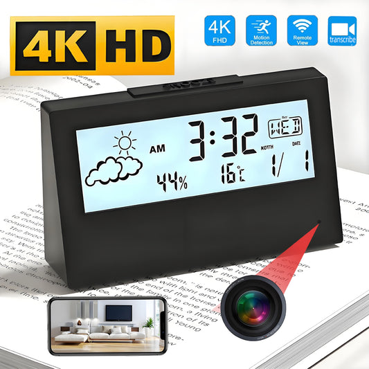 4K mini WiFi clock wireless camera, supports remote viewing, motion detection, loop storage, home nanny style 4KHD camera