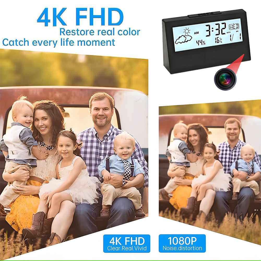 4K mini WiFi clock wireless camera, supports remote viewing, motion detection, loop storage, home nanny style 4KHD camera