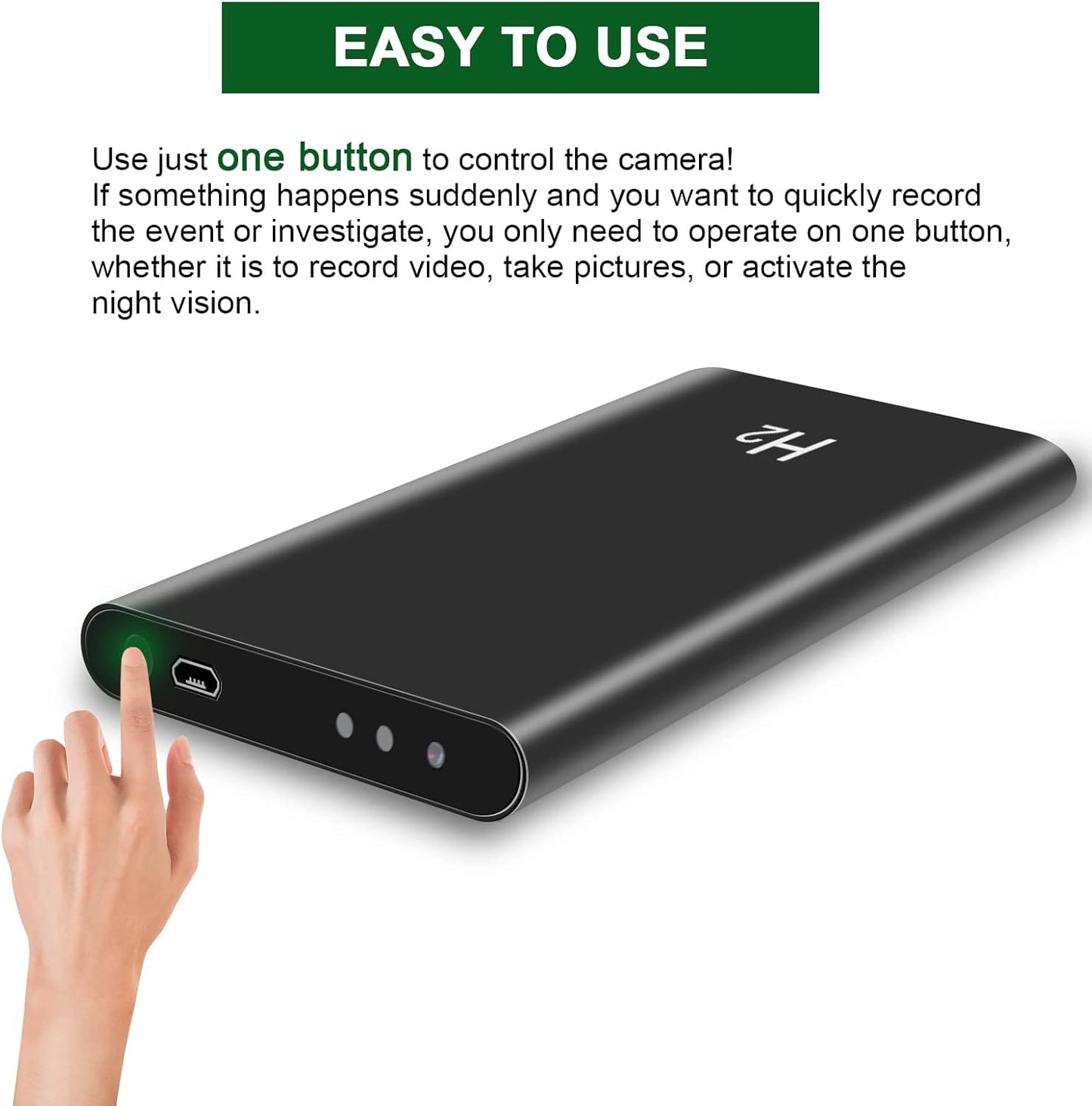 H2 Power Bank Hidden Camera, 5000mAh Spy Camera, Nanny Cam, Portable Mini Cam with Night Vision, Motion Detection for Office Home Surveillance, No WiFi Function