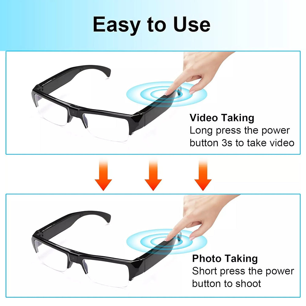 Spy Camera Glasses HD 1080p Fashion Action Video Recorder Glasses for Driving, Hiking, Fishing, Riding
