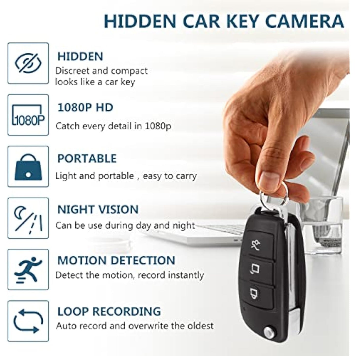 Hidden Camera,Mini Spy Camera HD 1080P Security Camera Car Keychain Portable Video Recording Nanny Cam with Night Vision Motion Detection Gravity Sensor for Home Office Outdoor