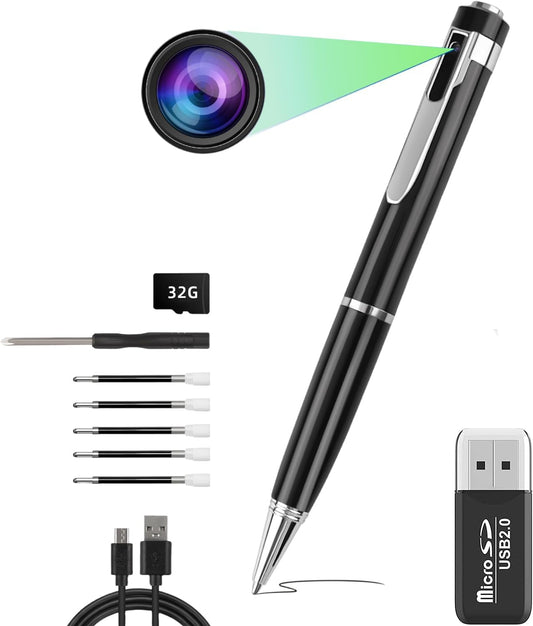 Mini Hidden Spy Camera Pen, HD 1080P, Covert Body Audio and Video Recorder (with 32GB Micro SD Card)