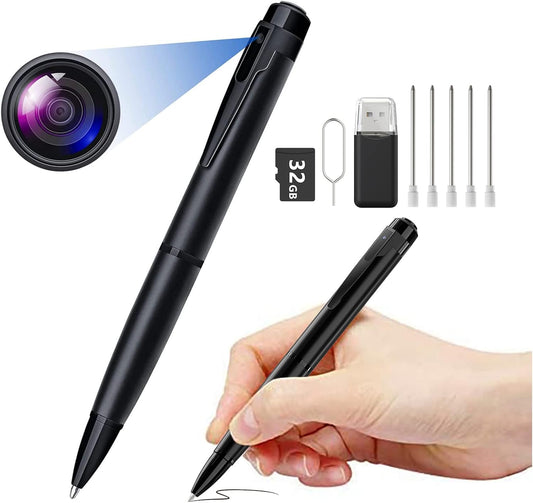 Mini Hidden Spy Camera Pen, HD 1080P, Covert Body Audio and Video Recorder (with 32GB Micro SD Card)