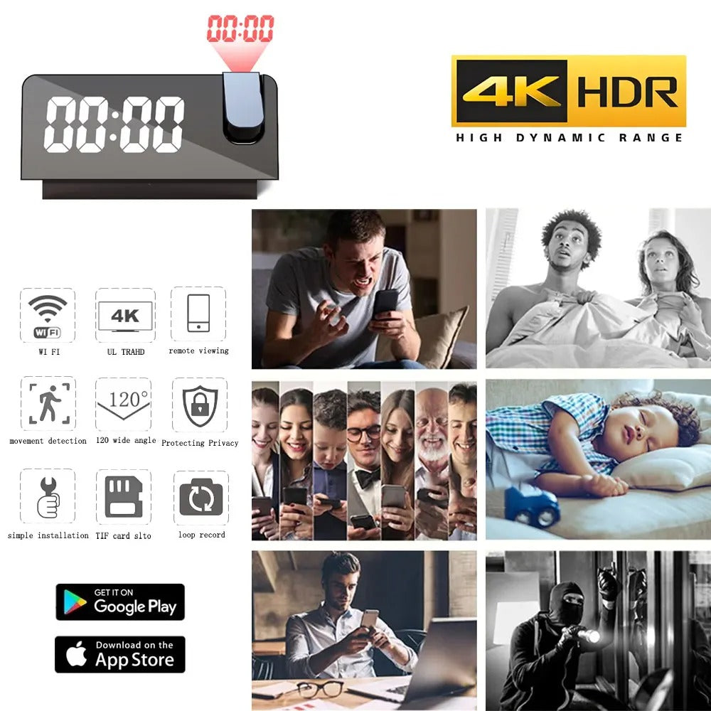 HD4K clock camera, wireless WiFi camera, smart home monitoring, pet camera, DIY camera, mini camera, nanny style monitoring